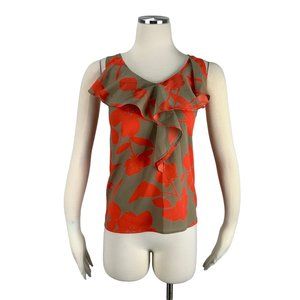 LOFT XSP Blouse Sleeveless Brown Orange Tie XS Petite Ann Taylor